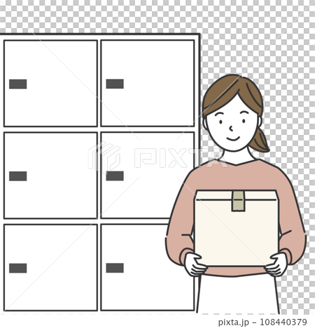 A woman with luggage and a delivery box 108440379