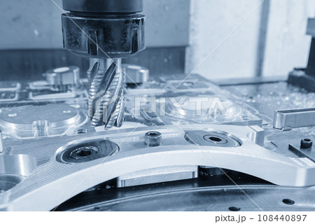 The CNC milling machine rough cutting the automotive parts by solid end mill tools. The CNC milling machine rough cutting the automotive parts by solid end mill tools. 108440897