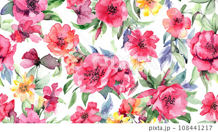 水彩画風のたくさんのお花のイラスト 108441217