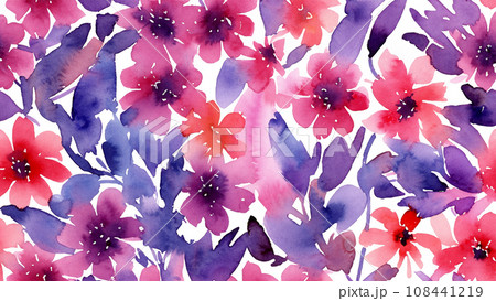 水彩画風のたくさんのお花のイラスト 108441219