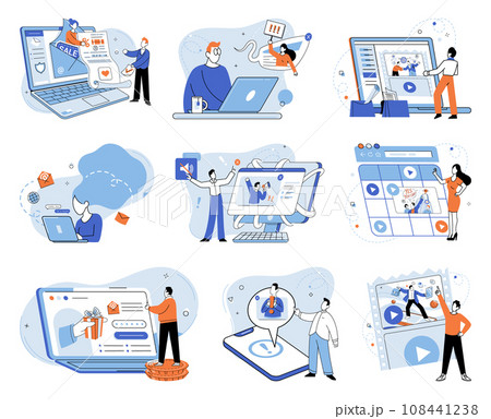 Online advertising vector illustration. Economic factors influence effectiveness online advertising campaigns and their return on investment Effective management online advertising campaigns ensures Online advertising vector illustration. Economic factors influence effectiveness online advertising campaigns and their return on investment Effective management online advertising campaigns ensures 108441238