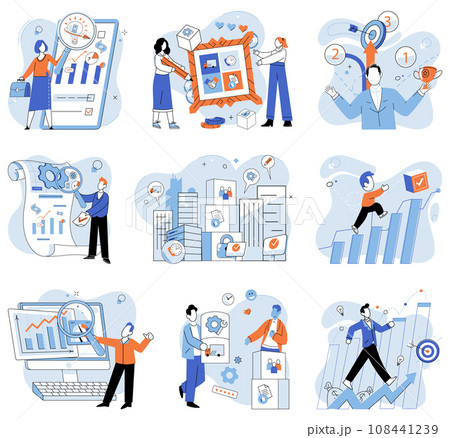 Business objectives. Vector illustration. Business finance and industry trends impact strategic decisions Effective marketing is crucial for driving commerce Employment opportunities are abundant 108441239