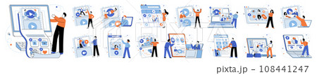 Video marketing vector illustration. A well defined strategy is crucial for maximizing impact and success video marketing campaigns The video marketing concept revolves around leveraging videos Video marketing vector illustration. A well defined strategy is crucial for maximizing impact and success video marketing campaigns The video marketing concept revolves around leveraging videos 108441247