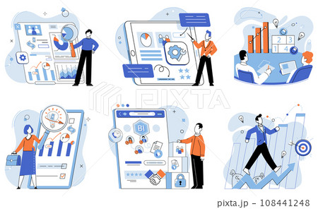 Business manage. Vector illustration. Effective management is key to well-functioning organization Business management is like orchestrating symphony Workplaces thrive when there is strong leadership Business manage. Vector illustration. Effective management is key to well-functioning organization Business management is like orchestrating symphony Workplaces thrive when there is strong leadership 108441248