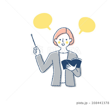 指示棒を持って説明する女性とフキダシ 指示棒を持って説明する女性とフキダシ 108441378