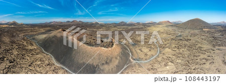 Panoramic drone picture over the barren volcanic Timanfaya National Park on Lanzarote 108443197