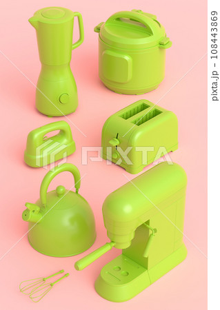 Electric kitchen appliances and utensils for making breakfast on monochrome Electric kitchen appliances and utensils for making breakfast on monochrome 108443869