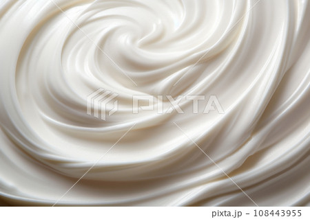 White texture of whipped cream, homemade sour cream or hand cream. Detailed pure creamy background White texture of whipped cream, homemade sour cream or hand cream. Detailed pure creamy background 108443955