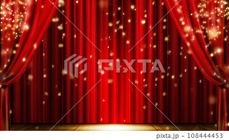 紙吹雪とスポットライトのあるレッドカーテン 紙吹雪とスポットライトのあるレッドカーテン 108444453