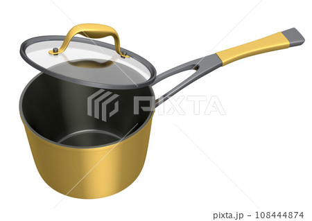 Stainless steel stewpot and chrome plated aluminum cookware on white background 108444874
