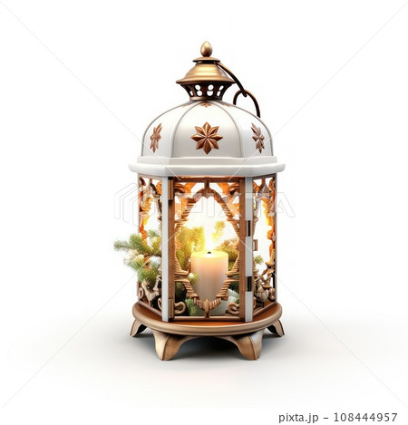 An old white metal lamp. Wire handle. Isolated on a white background. Christmas, New Year 108444957