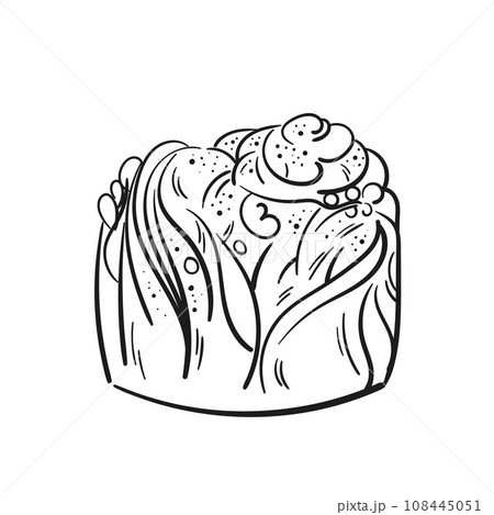 Cruffin or craffin kraffin line art sketch illustration. Outline vector logo. Contour isolated pictogram on white background For menu design, flyers, advertising, logo. 108445051