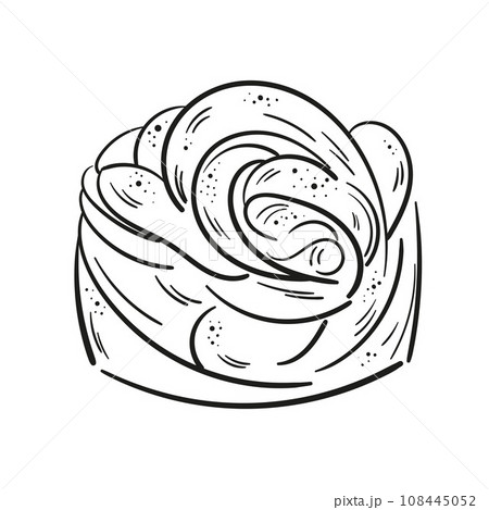 Cruffin or craffin kraffin line art sketch illustration. Outline vector logo. Contour isolated pictogram on white background For menu design, flyers, advertising, logo. 108445052