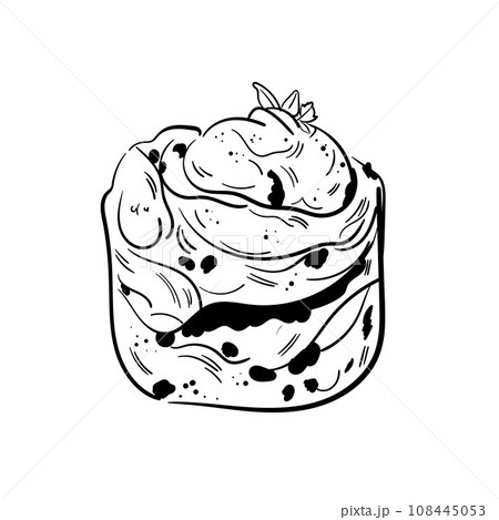 Cruffin or craffin kraffin line art sketch illustration. Outline vector logo. Contour isolated pictogram on white background For menu design, flyers, advertising, logo. 108445053