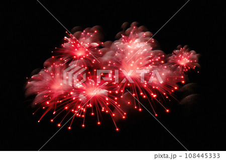 An explosion of fireworks with a black background with free space for text, birds-eye-view 108445333