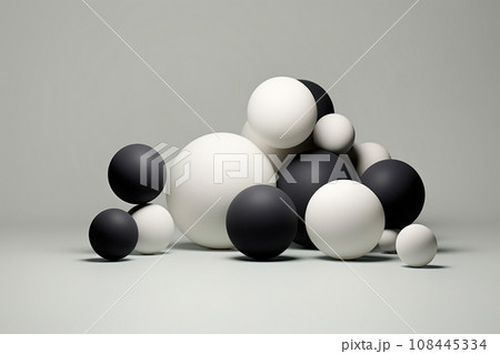 A group of black and white eggs on podium that each are abstract 3d rendering spheres empty space for product show 108445334