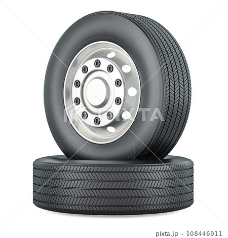 Bus or truck wheels with front rims, 3D rendering 108446911