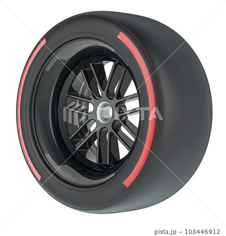 Racing Wheel with Red Soft, Compound type tyre, 3D rendering 108446912