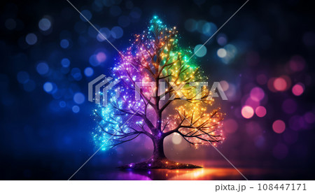 Magical colorful tree of life on a glowing background. Concept of personal identity, prosperity and growth. Fantastic illustration. 108447171