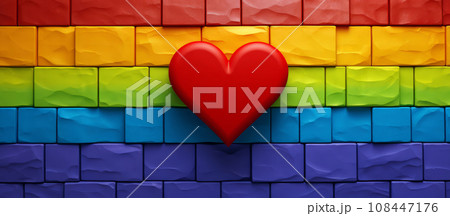 Red heart on rainbow colorful banner background. LGBT flag, May 17 - International Day Against Homophobia, Transphobia and Biphobia (IDAHOT) Abstract creative design background. 108447176