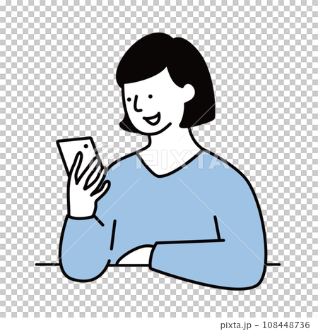 Illustration material of a woman looking at a smartphone screen Illustration material of a woman looking at a smartphone screen 108448736