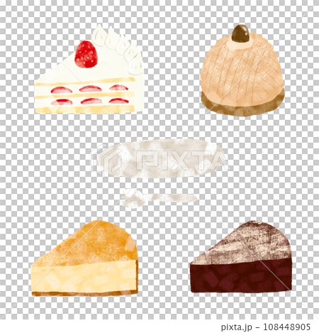 水彩手描き いろんなケーキのセット テクスチャありのイラスト素材