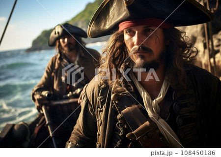 海賊の黄金時代における海賊船の船長：AI生成画像のイラスト素材
