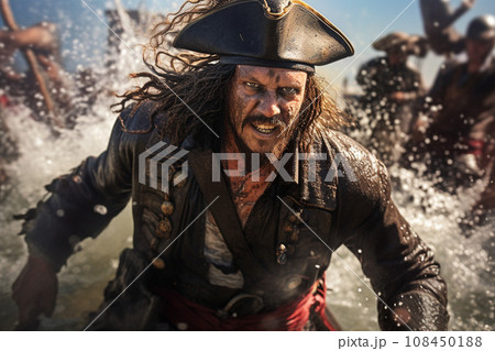 海賊の黄金時代における海賊船の船長:AI生成画像 海賊の黄金時代における海賊船の船長:AI生成画像 108450188