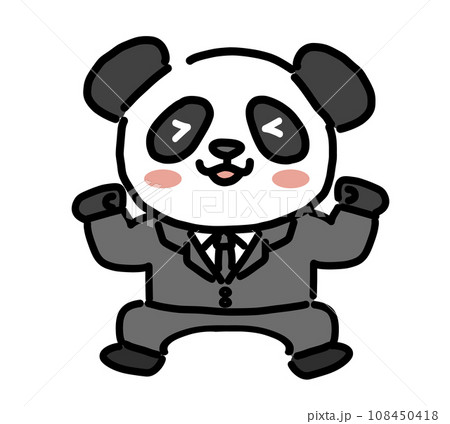 笑顔でガッツポーズをする働くパンダのキャラクター 笑顔でガッツポーズをする働くパンダのキャラクター 108450418