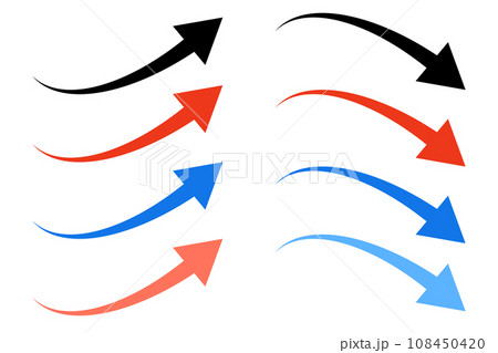 正面から見た赤と青と黒の矢印セット 108450420