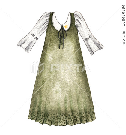Watercolor baby green dress on a white background 108450594