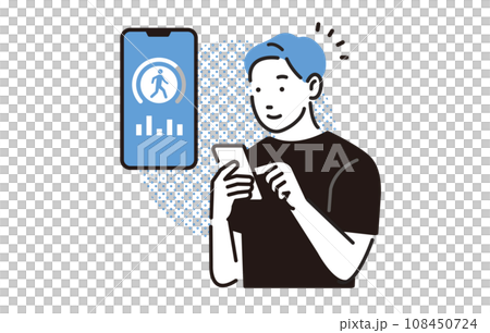 A man who manages his health with a smartphone 108450724