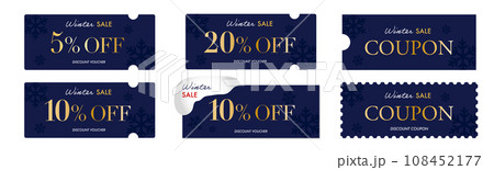 クリスマスセールに使えるネイビーの雪のクーポンベクターデザインセット1 クリスマスセールに使えるネイビーの雪のクーポンベクターデザインセット1 108452177