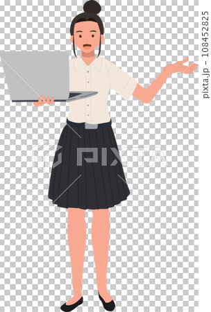 Thai University Student in Uniform Presents with Laptop 108452825