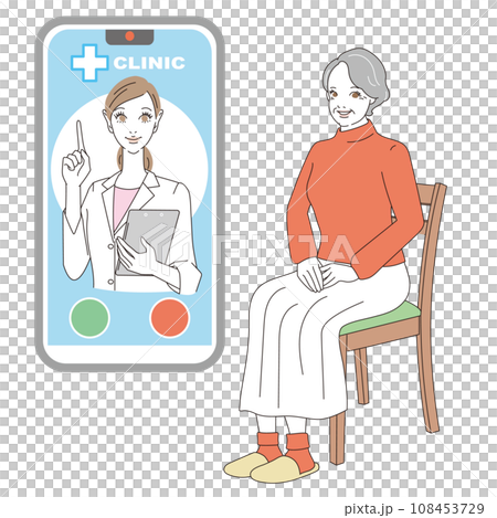 Senior woman receiving online medical treatment on smartphone 108453729