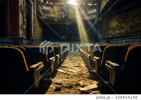 光が差し込む映画館の廃墟：AI生成画像 108454248