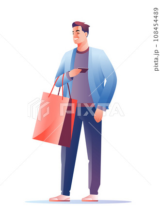 man in fashion brands outlet character holding shopping bag and credit card season big sale special offer promotion discount 108454489