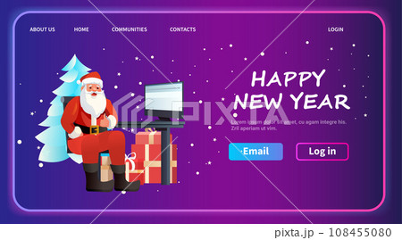 santa claus in red costume and hat sitting at workplace with thumbs up gesture christmas eve holiday happy new year celebration 108455080
