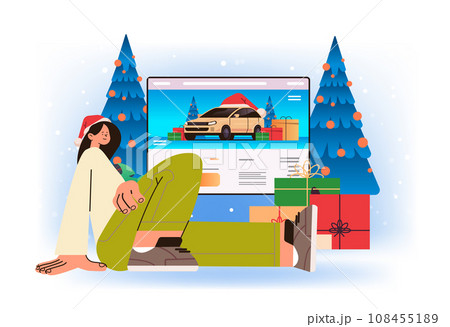 woman tourist in santa claus hat choosing vehicle pick your ride travel tourism start adventure car rental happy new year woman tourist in santa claus hat choosing vehicle pick your ride travel tourism start adventure car rental happy new year 108455189