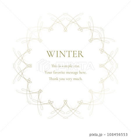 素材_フレーム_雪の結晶と光をモチーフにした冬の飾り枠。金色の高級感のある囲みのデザイン 108456553
