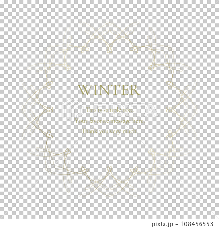 素材_フレーム_雪の結晶と光をモチーフにした冬の飾り枠。金色の高級感のある囲みのデザイン 108456553
