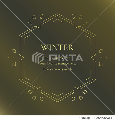 素材_フレーム_雪の結晶と光をモチーフにした冬の飾り枠。金色の高級感のある囲みのデザイン 108456584