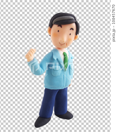 作業着を着てガッツポーズをしているロマンスグレーの男性（粘土立体イラスト） 108457670