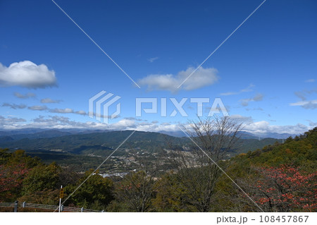 ぐんま天文台からのきれいな山々と青空の景色 108457867