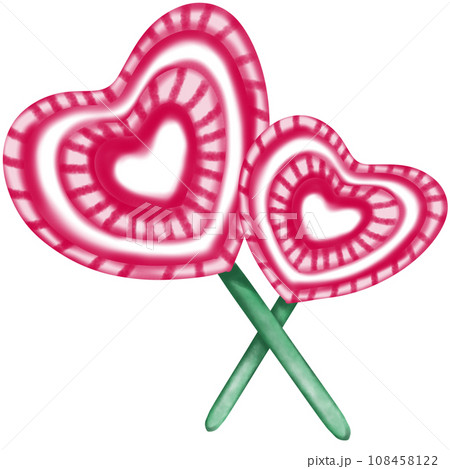 Red heart shaped candy with stick Red heart shaped candy with stick 108458122