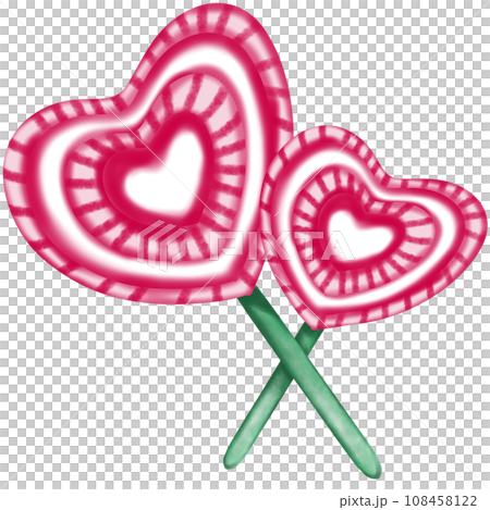 Red heart shaped candy with stick Red heart shaped candy with stick 108458122