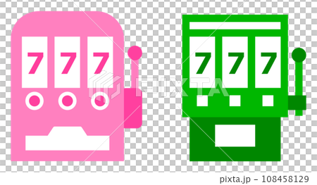 ギャンブルで大当たりしたスロットマシーンのイラスト 108458129