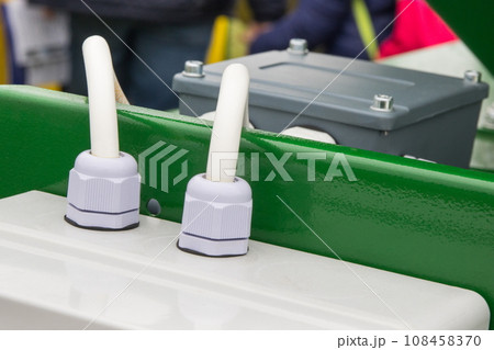 Electrical box with connected cables. Detail and part of electric engine Electrical box with connected cables. Detail and part of electric engine 108458370