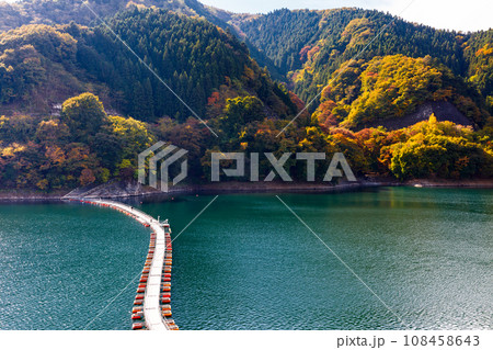 東京都奥多摩町 奥多摩湖の麦山浮橋 東京都奥多摩町 奥多摩湖の麦山浮橋 108458643
