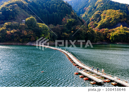 東京都奥多摩町 奥多摩湖の麦山浮橋 東京都奥多摩町 奥多摩湖の麦山浮橋 108458646